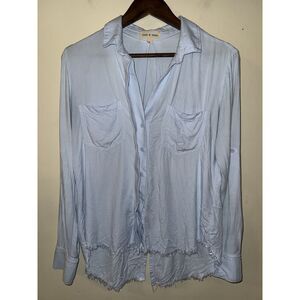 Cloth & Stone Anthropologie Light Blue Frayed Hem Split Back Button Down Shirt S